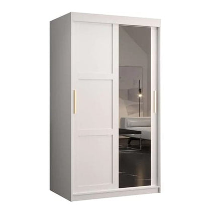 100cm White Sliding Door Mirrored Wardrobe with Shelves and Hanging Rails