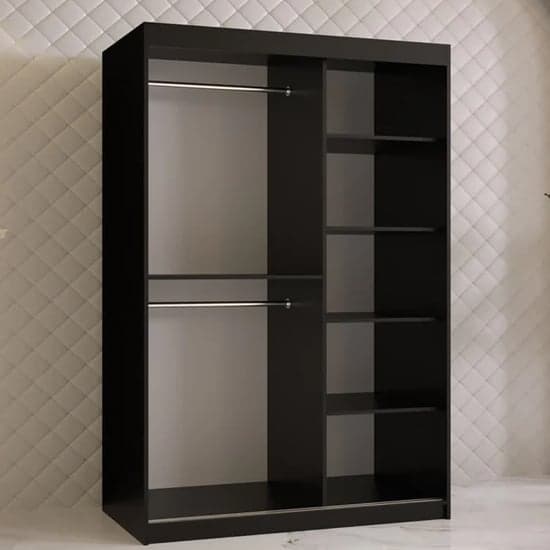 Rieti II Mirrored Wardrobe Sliding 2 Doors 120cm In Black