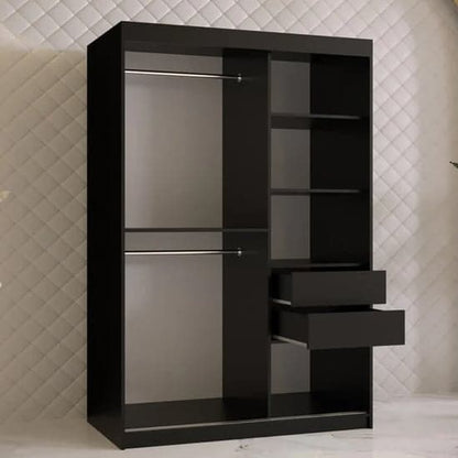 Rieti II Mirrored Wardrobe Sliding 2 Doors 120cm In Black