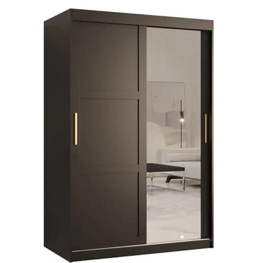 Black Sliding Mirrored Wardrobe 120cm with 2 Doors and Ample Storage