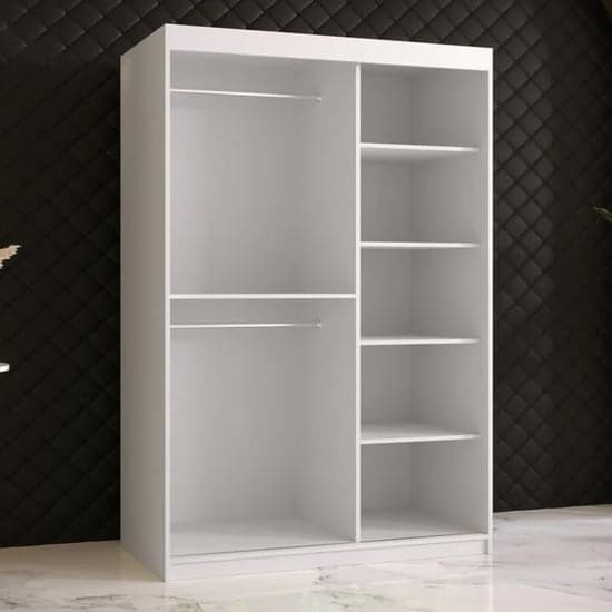 120cm White Mirrored Sliding Wardrobe with Two Doors - Rieti II