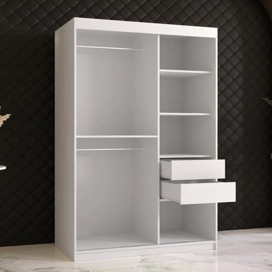 120cm White Mirrored Sliding Wardrobe with Two Doors - Rieti II