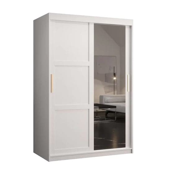 120cm White Mirrored Sliding Wardrobe with Two Doors - Rieti II