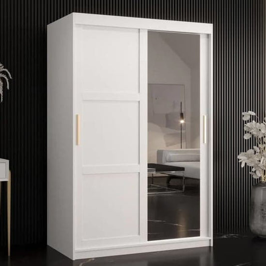 120cm White Mirrored Sliding Wardrobe with Two Doors - Rieti II