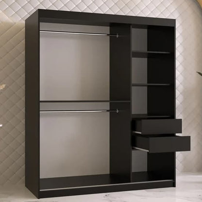 Rieti II Mirrored Wardrobe Sliding 2 Doors 150cm In Black