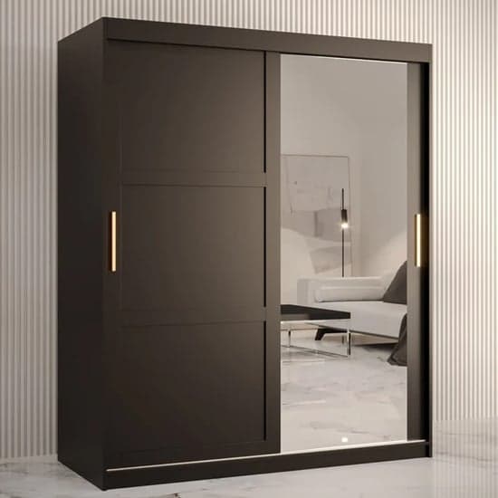 Rieti II Mirrored Wardrobe Sliding 2 Doors 150cm In Black