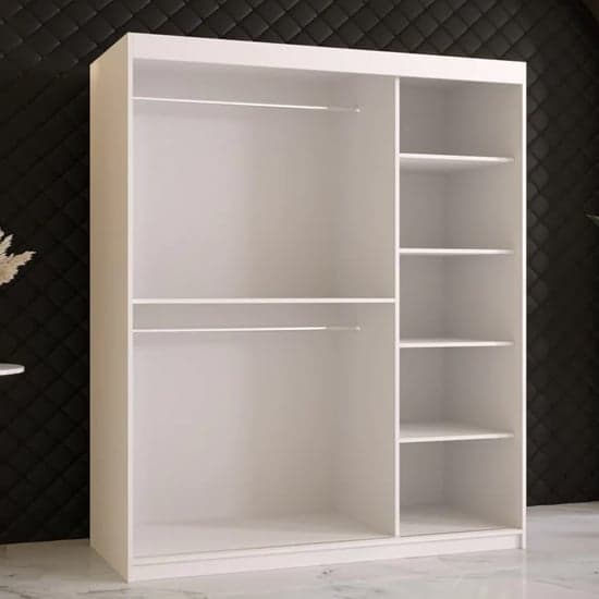 150cm White Mirrored Sliding Wardrobe with 2 Doors and Storage Shelves