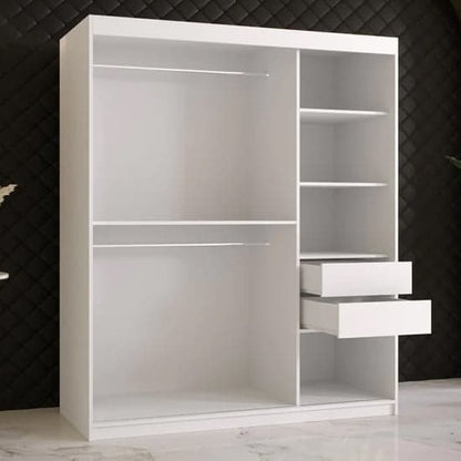 150cm White Mirrored Sliding Wardrobe with 2 Doors and Storage Shelves