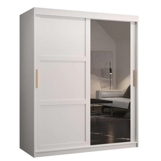 150cm White Mirrored Sliding Wardrobe with 2 Doors and Storage Shelves