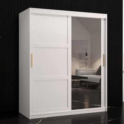 150cm White Mirrored Sliding Wardrobe with 2 Doors and Storage Shelves