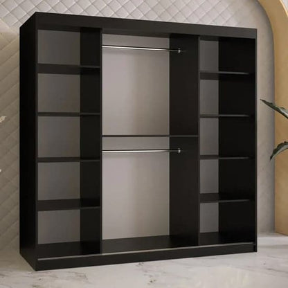 Rieti II Mirrored Wardrobe Sliding 2 Doors 180cm In Black