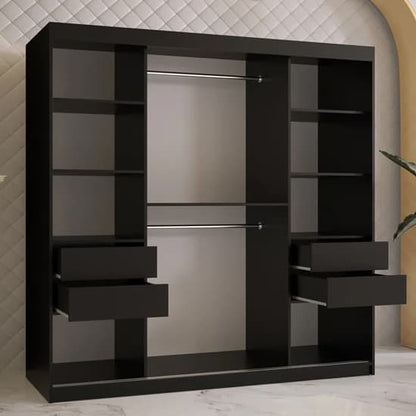 Rieti II Mirrored Wardrobe Sliding 2 Doors 180cm In Black