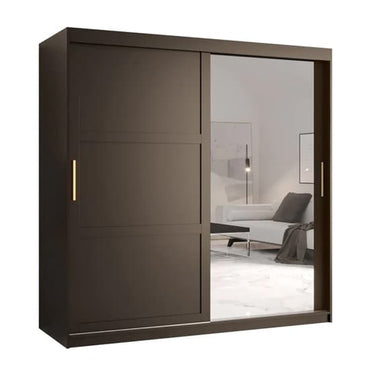 Black 180cm Sliding Door Mirrored Wardrobe with Shelves and Hanging Rails