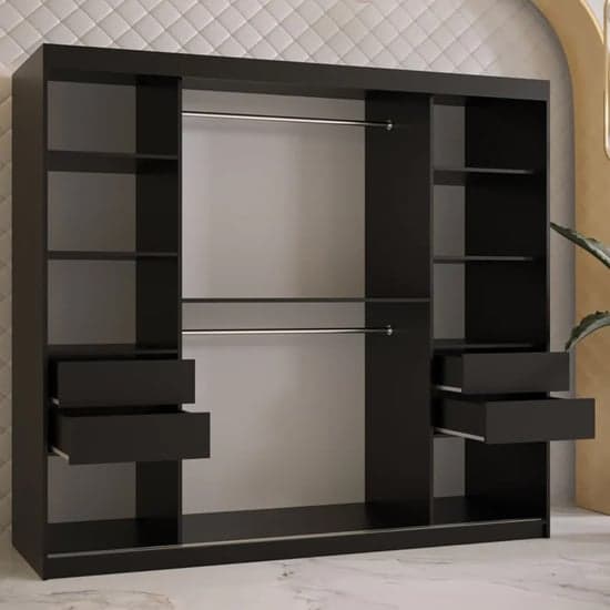 Rieti II Mirrored Wardrobe Sliding 2 Doors 200cm In Black