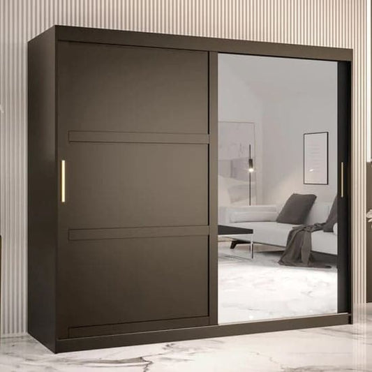 Rieti II Mirrored Wardrobe Sliding 2 Doors 200cm In Black