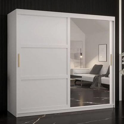 White Rieti II 200cm Mirrored Sliding Wardrobe with Ample Storage