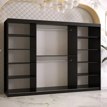 Black 250cm Rieti II Sliding Mirrored Wardrobe with 3 Doors