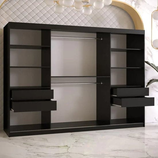 Black 250cm Rieti II Sliding Mirrored Wardrobe with 3 Doors