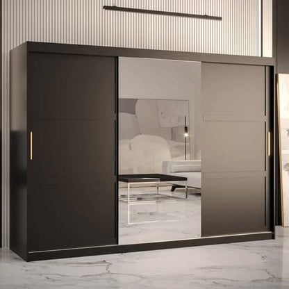 Rieti II Mirrored Wardrobe Sliding 3 Doors 250cm In Black