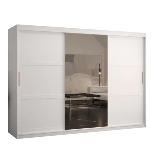 Rieti II Mirrored Wardrobe Sliding 3 Doors 250cm In White