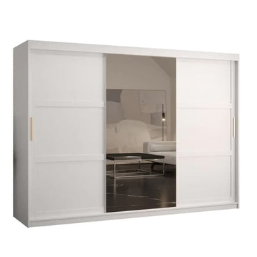 250cm White Mirrored Sliding Wardrobe with 3 Doors - Rieti II