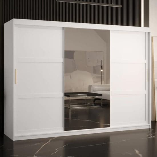 Rieti II Mirrored Wardrobe Sliding 3 Doors 250cm In White