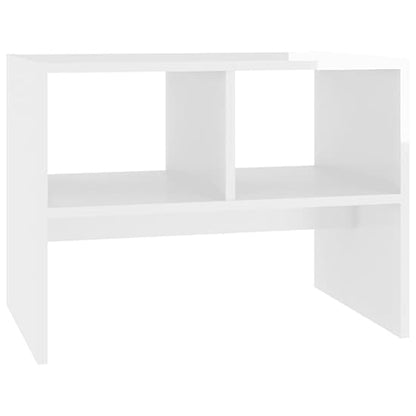 Modern White High Gloss Side Table with 2 Shelves for Living Room and Bedroom Storage