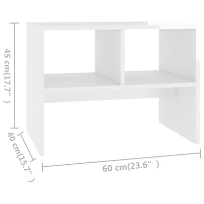 Modern White High Gloss Side Table with 2 Shelves for Living Room and Bedroom Storage