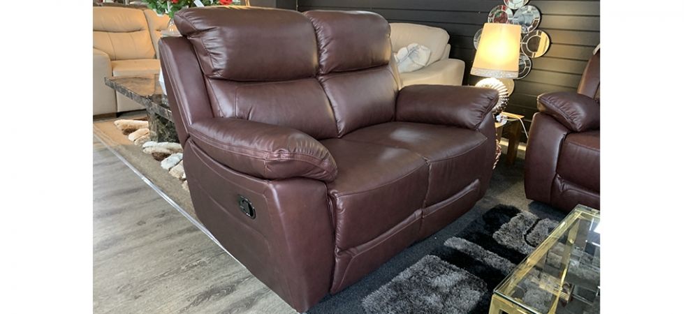 Rivoli 3+2 Seater Leather Recliner Sofa Set in Wine with Hardwood Frame