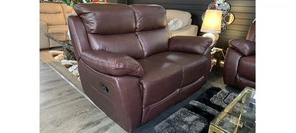 Rivoli 3+2 Seater Leather Recliner Sofa Set in Wine with Hardwood Frame