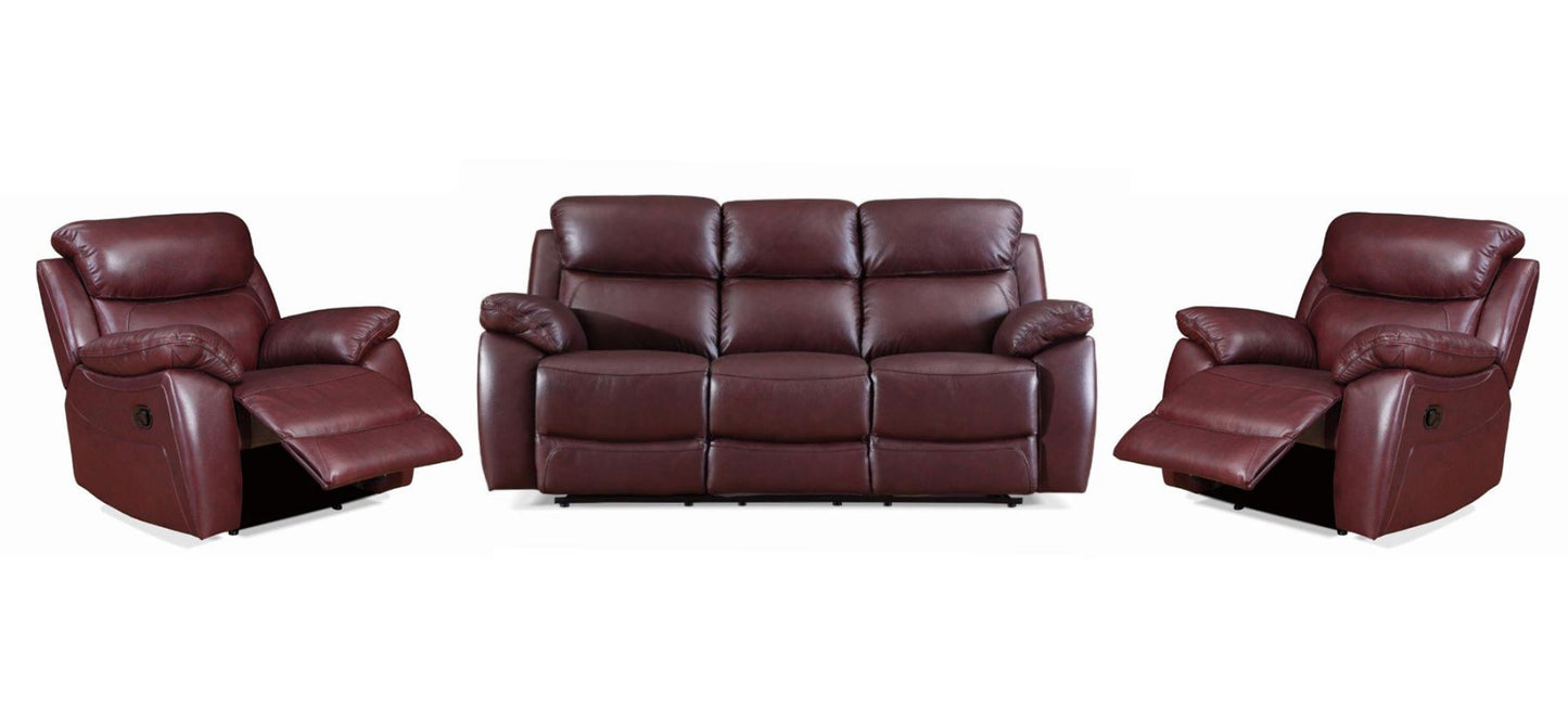 Rivoli Leather Recliner Sofa Set - 3+2+1 Seating, Durable Corrected Grain Leather, Hardwood Frame