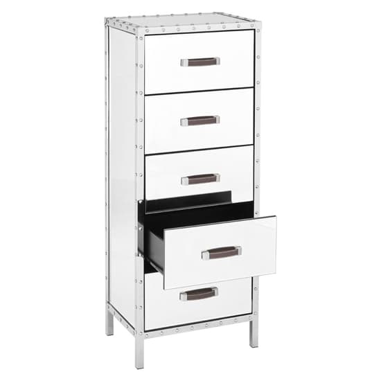 FURCO Rivota Silver Mirrored Chest of Drawers with 5 Storage Units