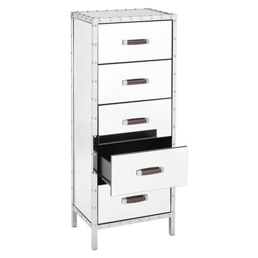 Rivota Mirrored Glass Chest Of 5 Drawers In Silver