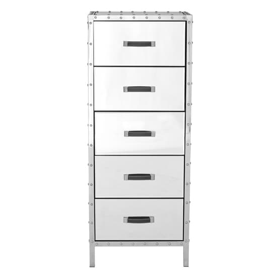 FURCO Rivota Silver Mirrored Chest of Drawers with 5 Storage Units