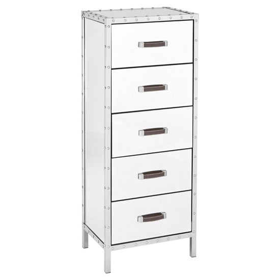 FURCO Rivota Silver Mirrored Chest of Drawers with 5 Storage Units