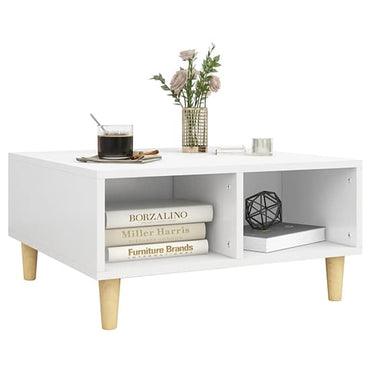 Scandinavian White Wooden Coffee Table with 2 Shelves for Living Room