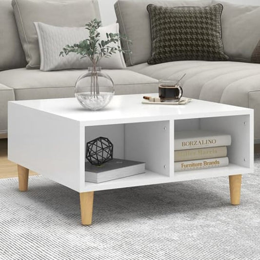 Scandinavian White Wooden Coffee Table with 2 Shelves for Living Room