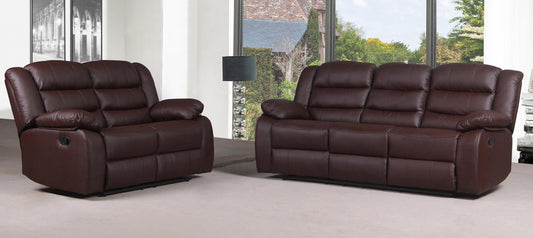 Roman Brown Bonded Leather 3 + 2 + 1 Sofa Set Manual Recliner - 6 Weeks Delivery