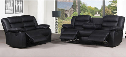 Black Bonded Leather 3-Seater, 2-Seater, and Armchair Recliner Sofa Set