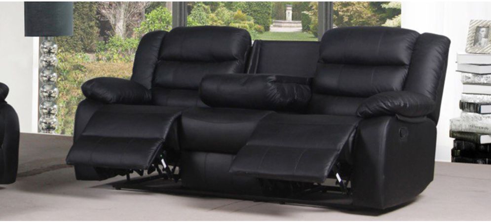 Black Bonded Leather 3-Seater, 2-Seater, and Armchair Recliner Sofa Set