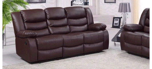 Roman Brown Recliner Leather Sofa 3 Seater Bonded Leather