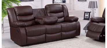 Roman Brown Recliner Leather Sofa 3 Seater Bonded Leather