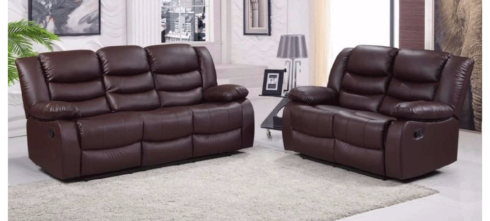 Roman Brown Recliner Leather Sofa Set 3 + 2 Seater Bonded Leather