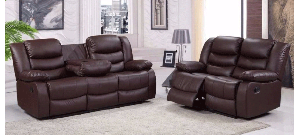 Roman Brown Recliner Leather Sofa Set 3 + 2 Seater Bonded Leather