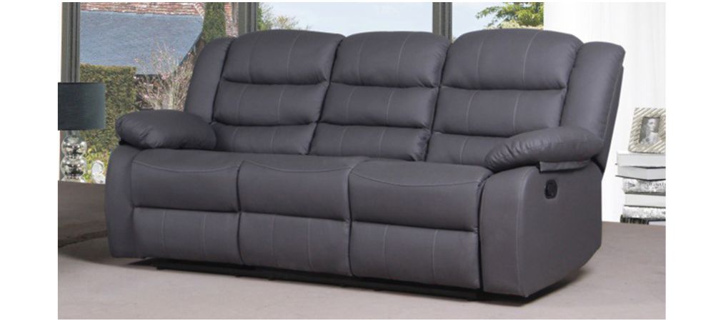 Roman Grey Bonded Leather Manual Recliner Sofa Set - 3-Seater, 2-Seater, and Armchair