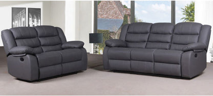 Roman Grey Bonded Leather Manual Recliner Sofa Set - 3-Seater, 2-Seater, and Armchair