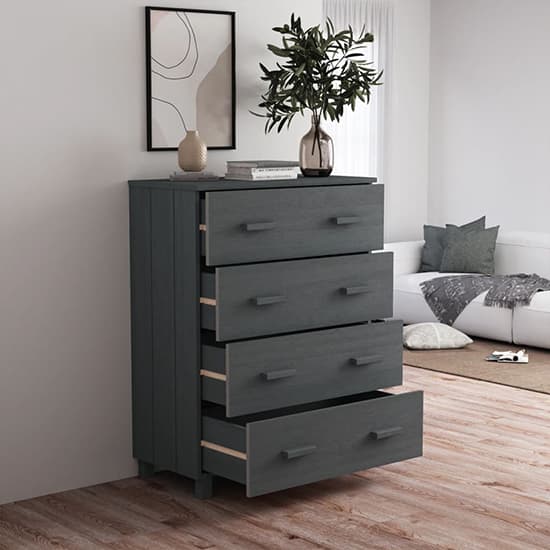 Ronen Pine Wood Chest Of 4 Drawers In Dark Grey