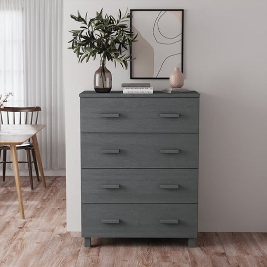 Ronen Pine Wood Chest Of 4 Drawers In Dark Grey