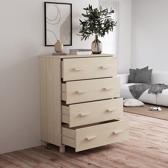 Ronen Pine Wood Chest Of 4 Drawers In Honey Brown