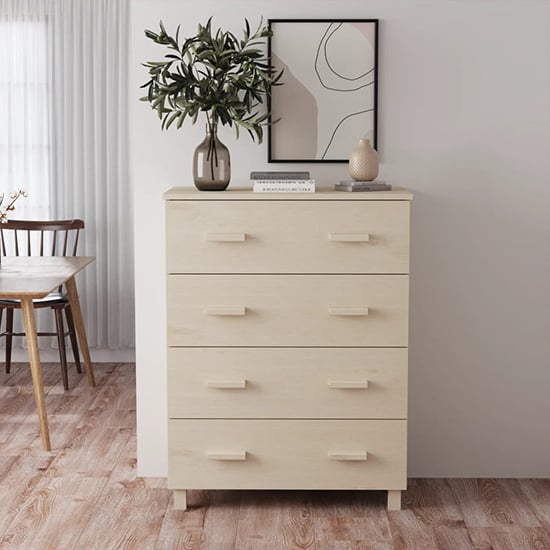 Ronen Pine Wood Chest Of 4 Drawers In Honey Brown